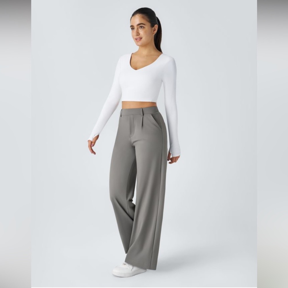 Halara Flex DayStretch Grey Wide Leg Pants High Waist Stretch Workwear L Tall